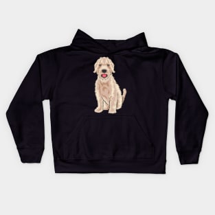 A super cute Goldendoodle looks at you. Kids Hoodie